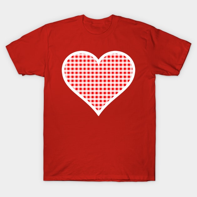 Red and White Gingham Heart T-Shirt by bumblefuzzies